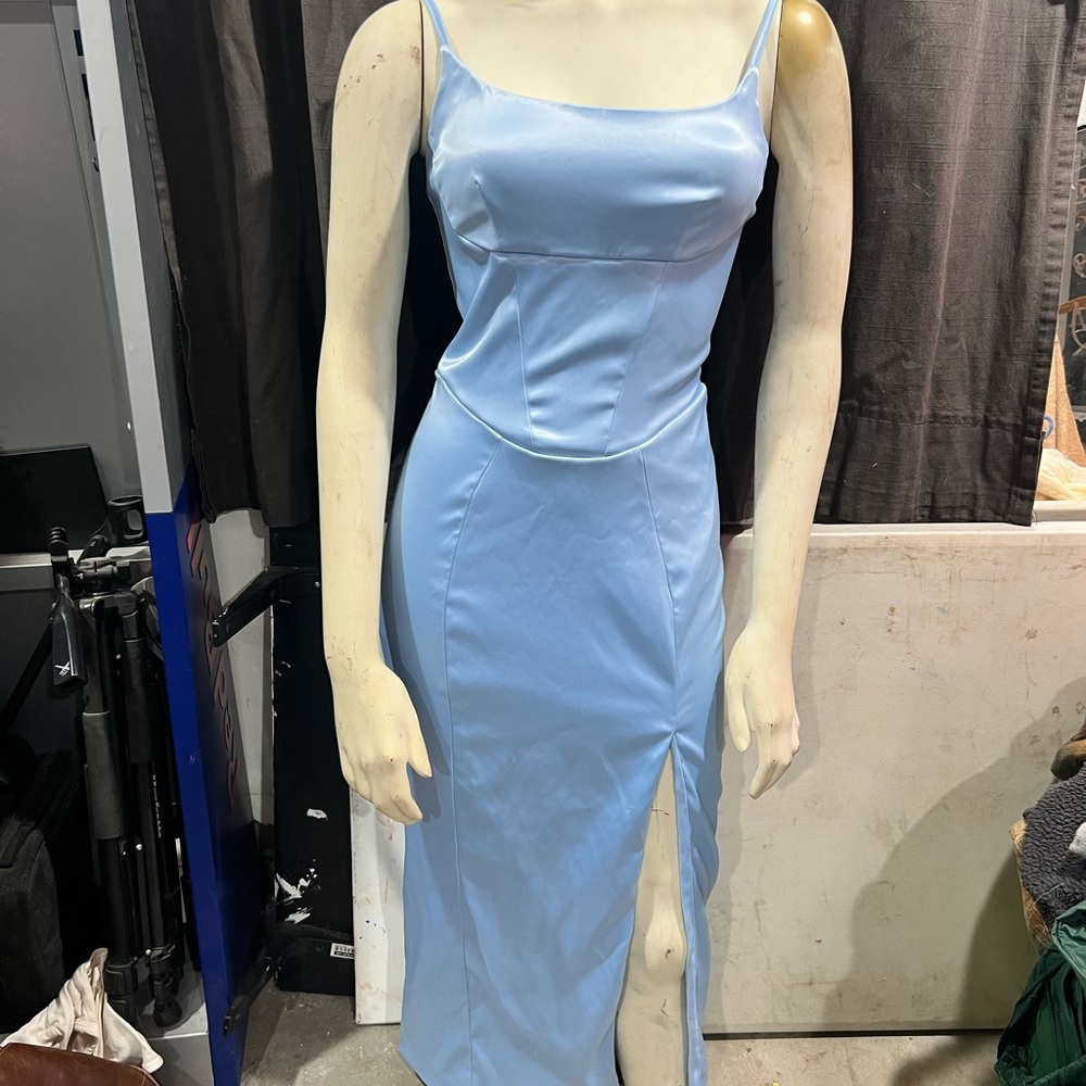 Elegant Blue Spaghetti Strap Dress